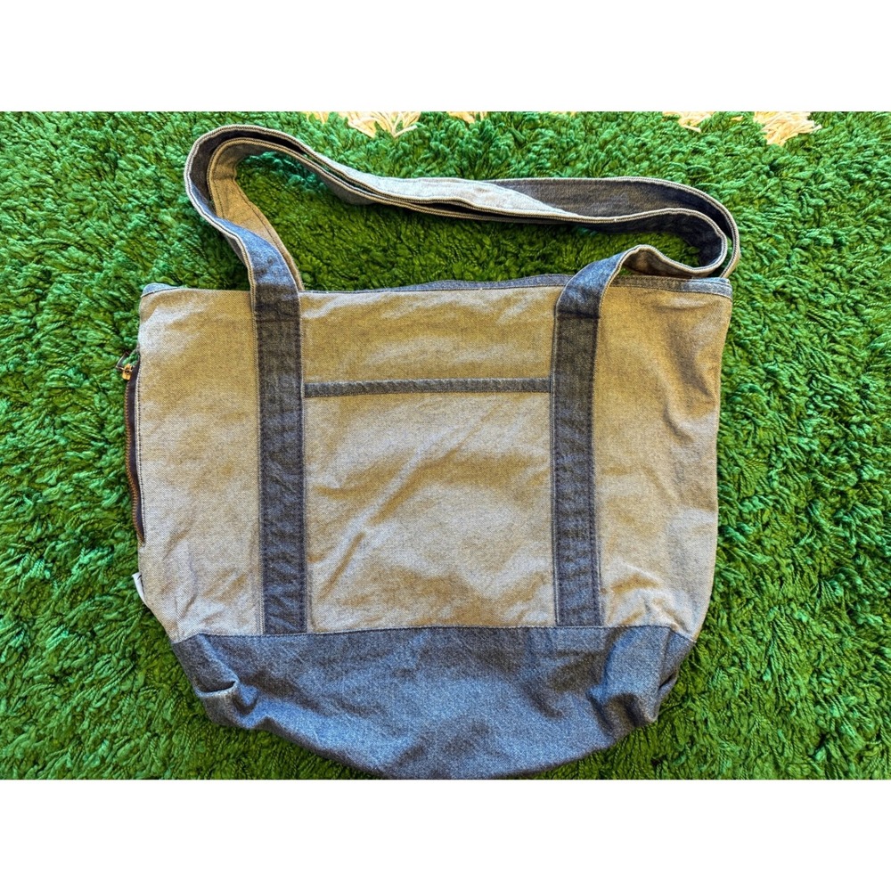 BLU Denim Tote Bag Unisex Large Blue Good Two-Tone‎ Zip Shoulder Bag